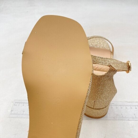 XYD Heels for Women Open Toe Sandals Buckled Low Chunky Block Pumps Glitter-tan - Picture 6 of 8